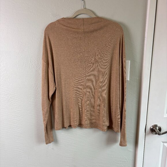 Vince Cowl Neck Top Camel Relaxed Cotton Modal Drop Shoulder Size L - Picture 4 of 6